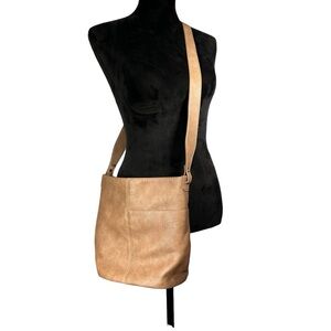 Joy Susan Tan Leather Shoulder Bag Unstructured Classic Faux Leather Bucket